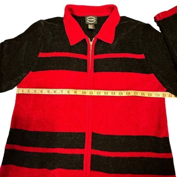 Designers Originals Studio Red and Black Chenille Zip Cardigan - Picture 7 of 9